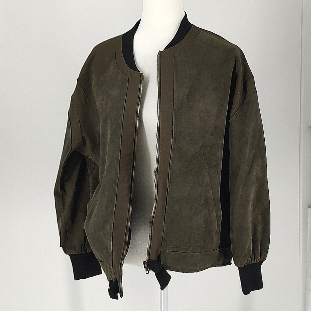 Current Air Anthropologie Olive Green Bomber Jacket Small and Medium Tie Waist